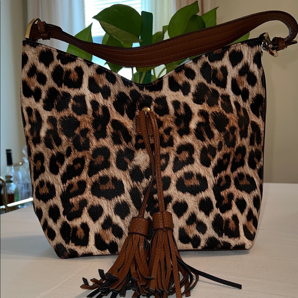 Leopard Print Hobo Bag with Tassels